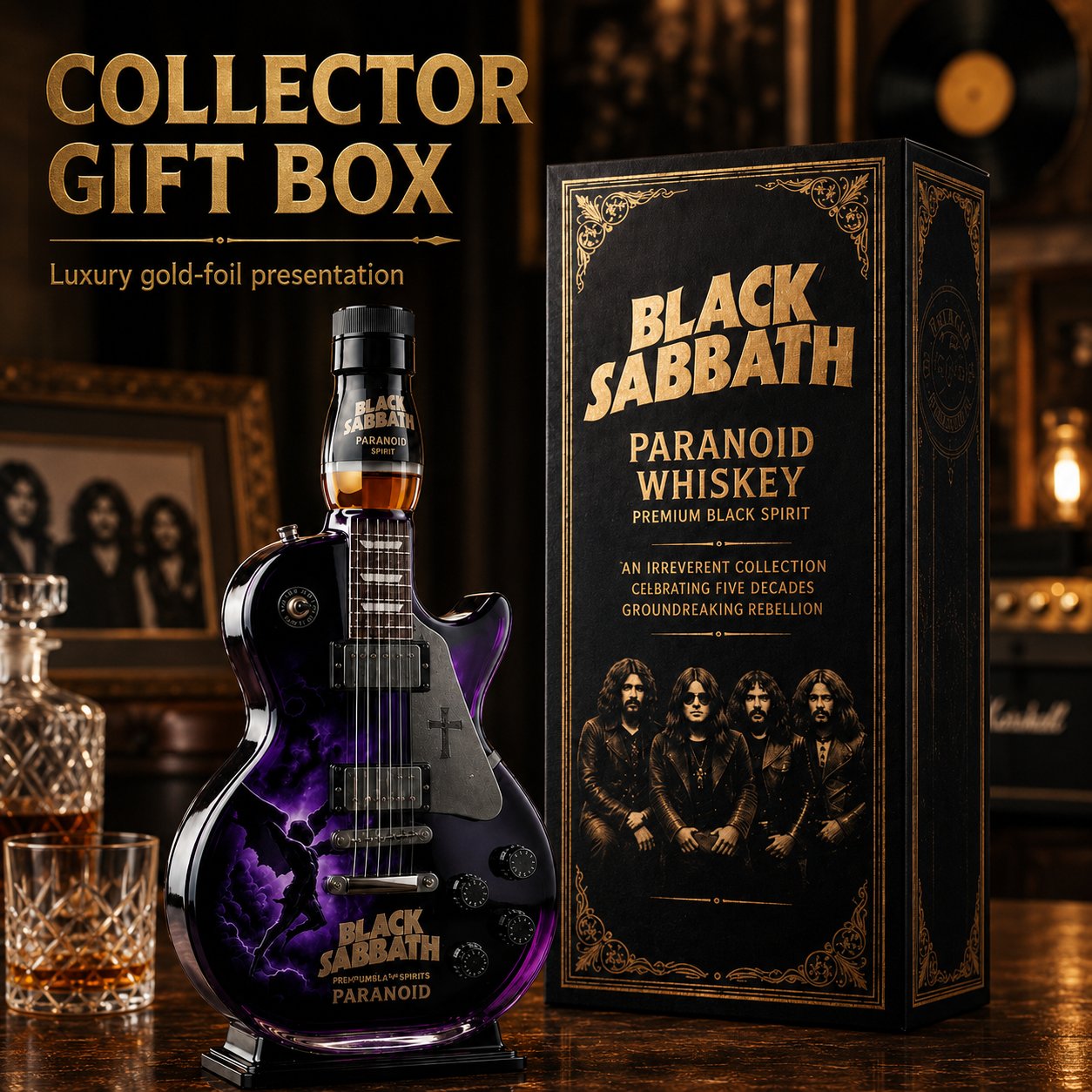 Black - Sabbath Paranoid Guitar Collectible Glass Decanter 🎸