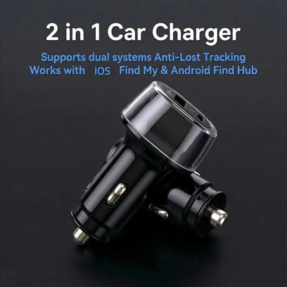 2-in-1 Compact Car Charger GPS Tracker Adapter - 30W Fast Charging USB-C Device, Anti-Lost for Parking Lot Find, Charger Compatible with iPhone+Android Use, Portable Slips Into Your Bag, Toolupgrade