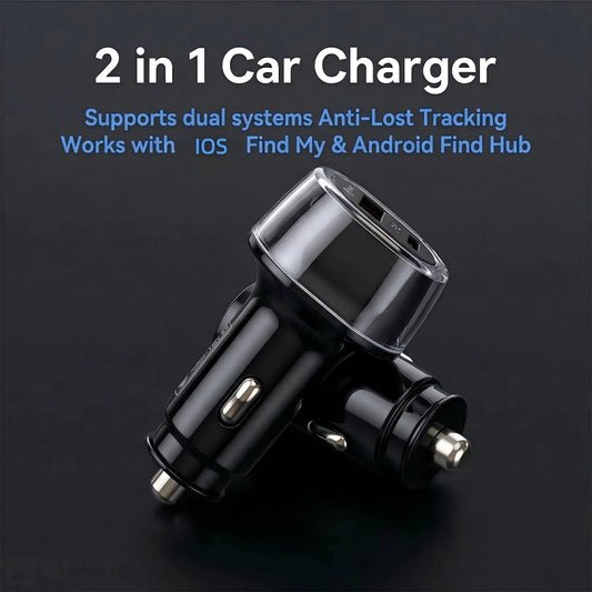 2-in-1 Compact Car Charger GPS Tracker Adapter - 30W Fast Charging USB-C Device, Anti-Lost for Parking Lot Find, Charger Compatible with iPhone+Android Use, Portable Slips Into Your Bag, Toolupgrade