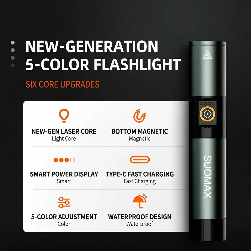 🔦 5-Color Tactical Flashlight – Ultimate Multi-Purpose Powerhouse 🌟