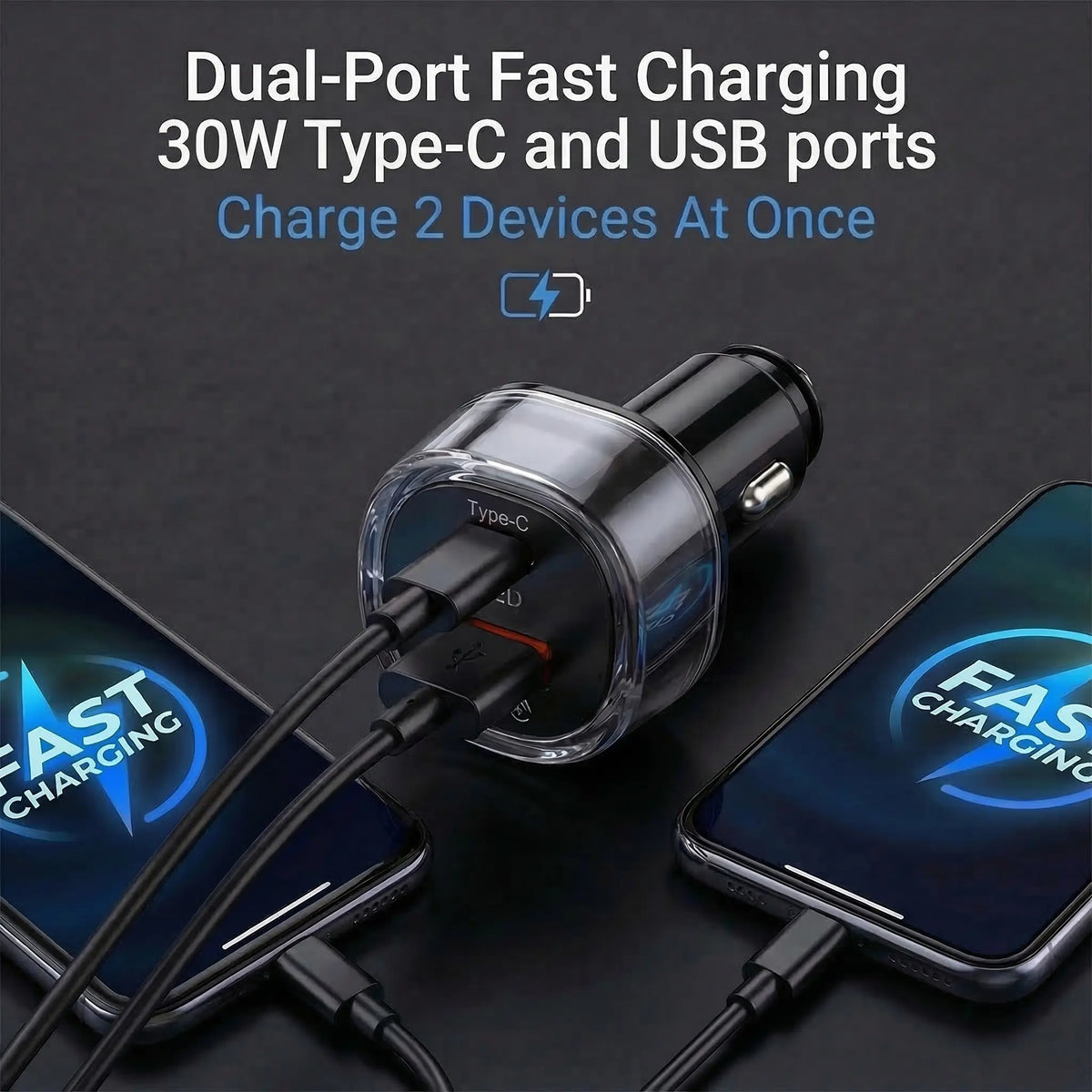 2-in-1 Compact Car Charger GPS Tracker Adapter - 30W Fast Charging USB-C Device, Anti-Lost for Parking Lot Find, Charger Compatible with iPhone+Android Use, Portable Slips Into Your Bag, Toolupgrade