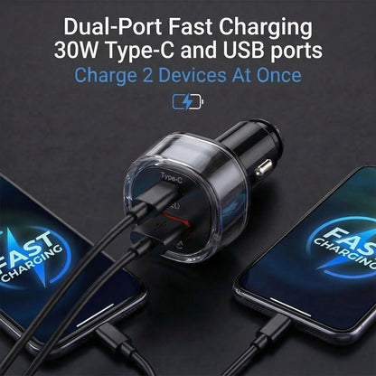 2-in-1 Compact Car Charger GPS Tracker Adapter - 30W Fast Charging USB-C Device, Anti-Lost for Parking Lot Find, Charger Compatible with iPhone+Android Use, Portable Slips Into Your Bag, Toolupgrade