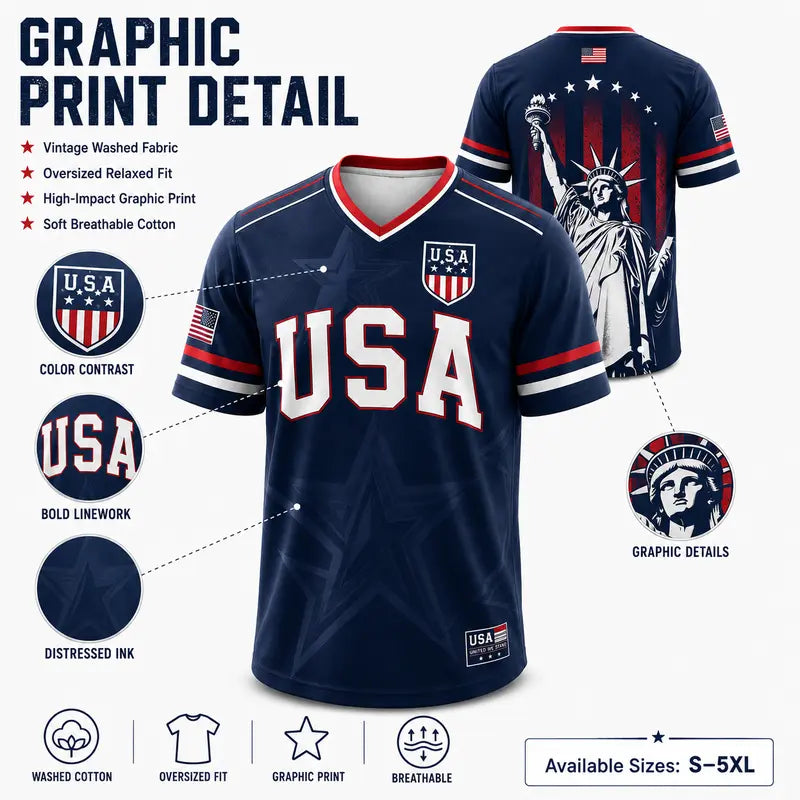 🇺🇸 USA Patriotic Soccer Jersey | American Flag & Statue of Liberty V-Neck Sports Tee 🗽⚽