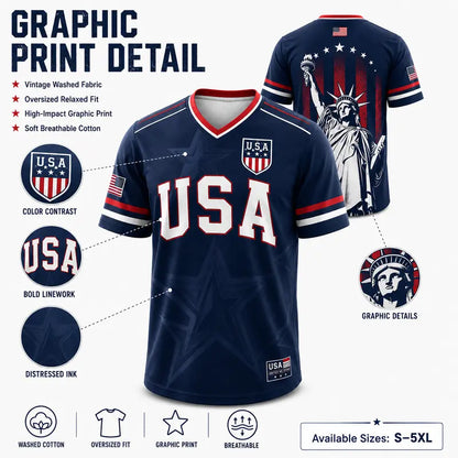 🇺🇸 USA Patriotic Soccer Jersey | American Flag & Statue of Liberty V-Neck Sports Tee 🗽⚽