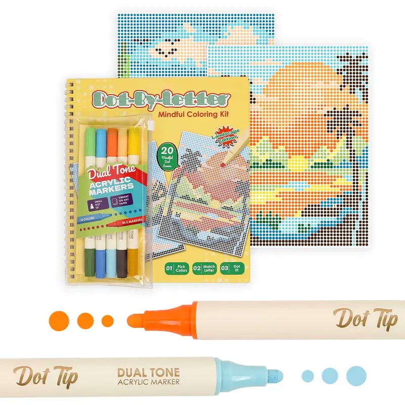 🎨📖Dot-By-Letter Mindful Coloring Kit - 🧠✨Stress Relief Dot Marker Art Set with 20 Hidden Scene(📦Buy 2 Free Shipping)