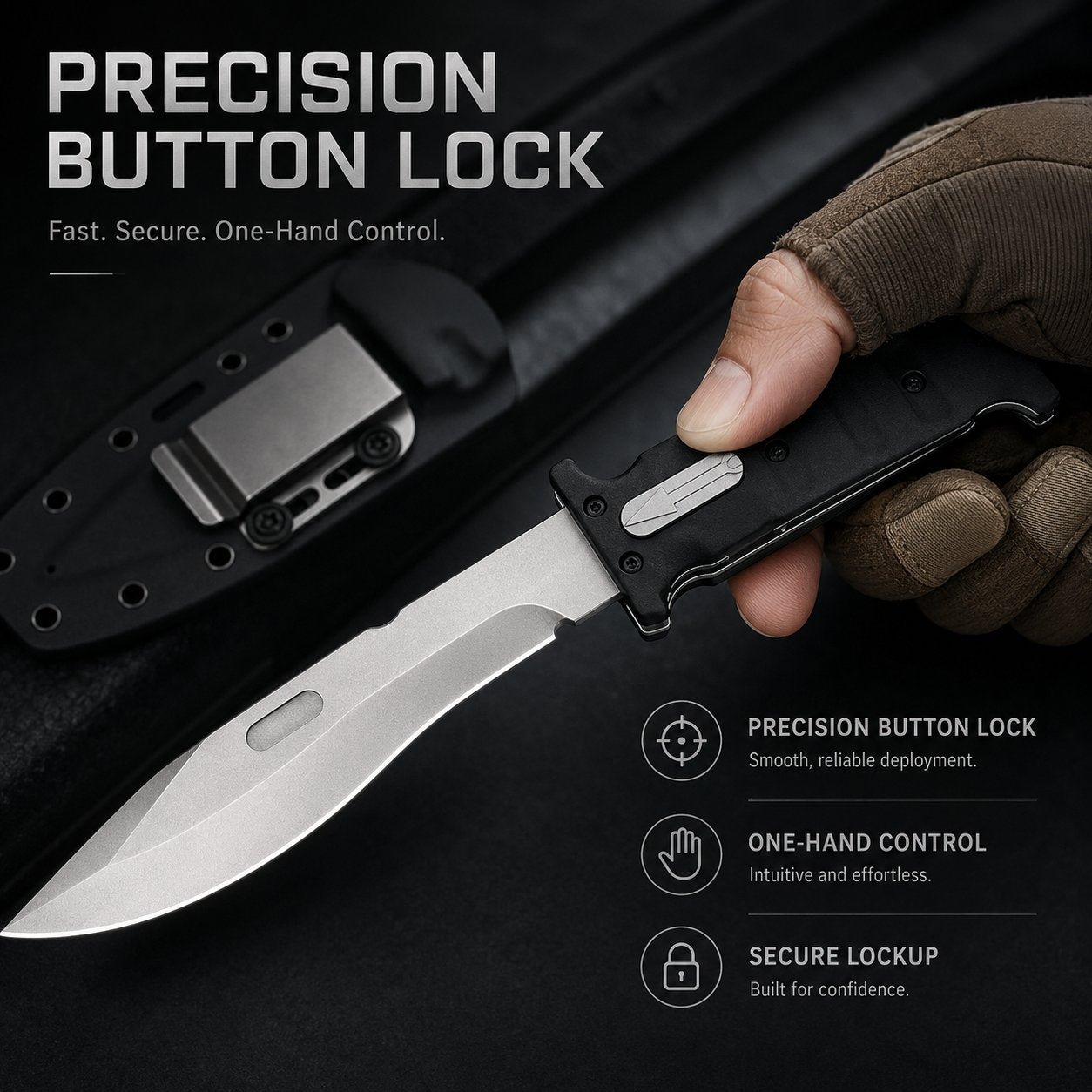D2 Button Lock Folding Knife