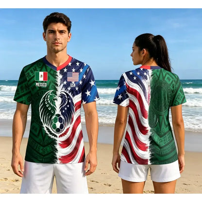Full Half USA Half Mexico Flag Split Print Soccer Jersey