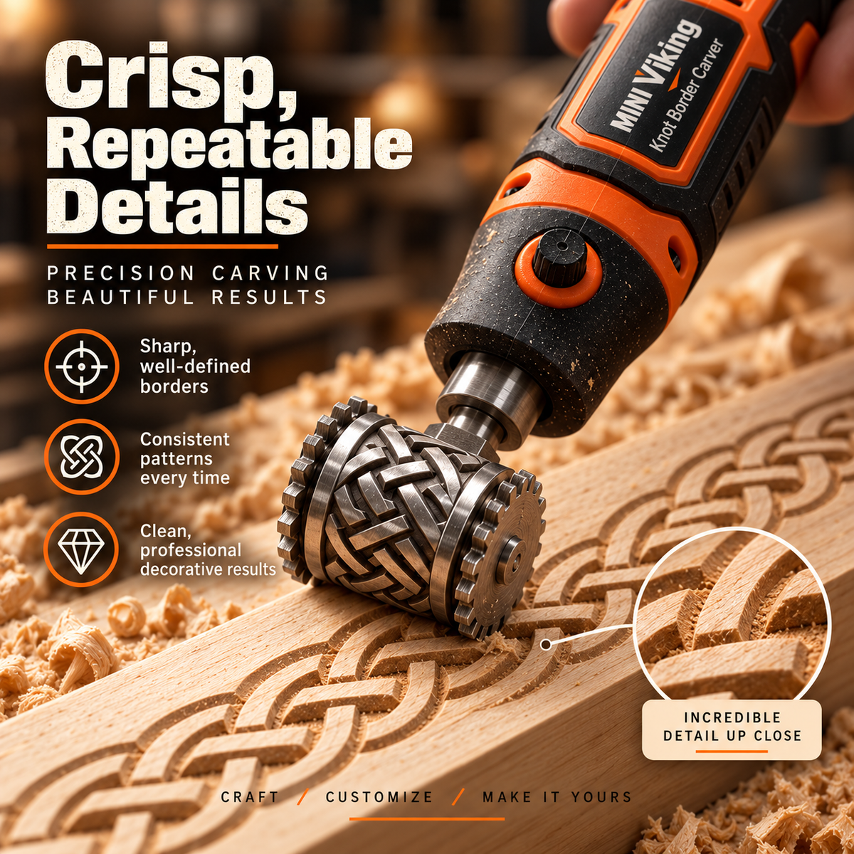 MINI Viking Knot Border Carver – Decorative Woodworking Roller Tool
