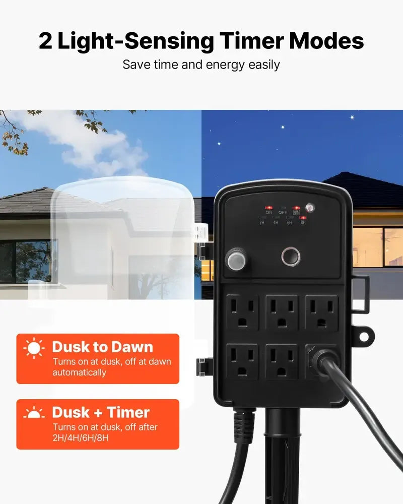 Outdoor Power Stake with 25FT Extension Cord – Weatherproof Outlet Strip with Protective Cover – Remote Control & Dusk to Dawn Light Timer for Christmas Lights 🏡✨