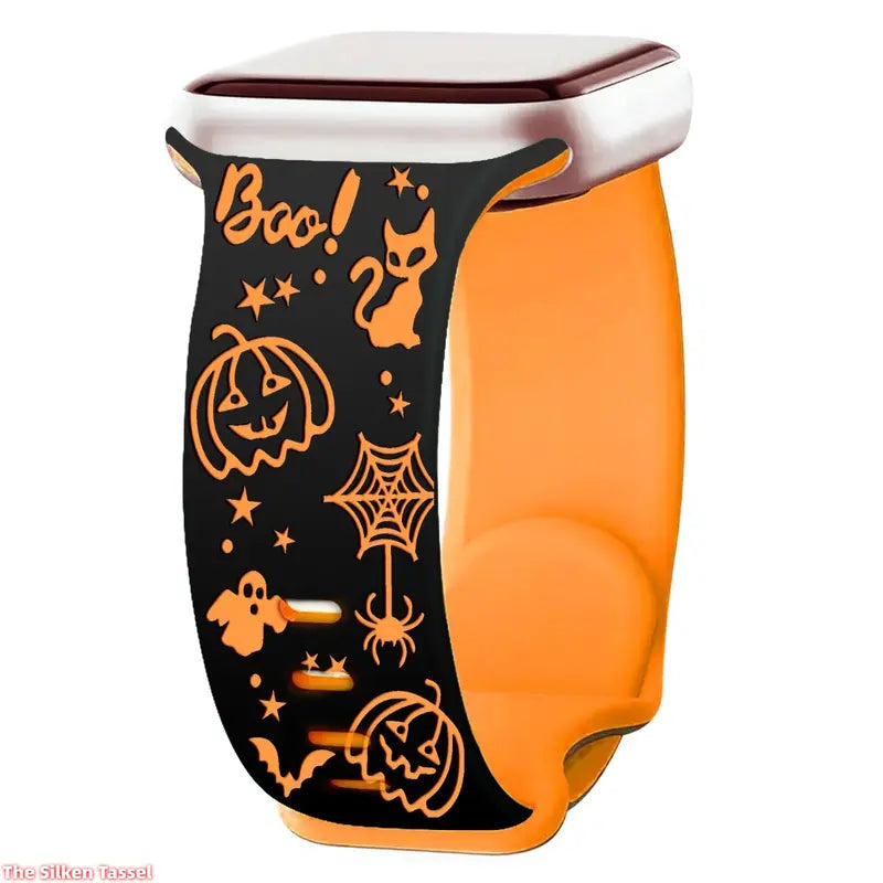 🎃 Halloween Laser Engraved Band for Apple Watch 49mm 45mm 41mm 👻 Dual-Tone Silicone Strap