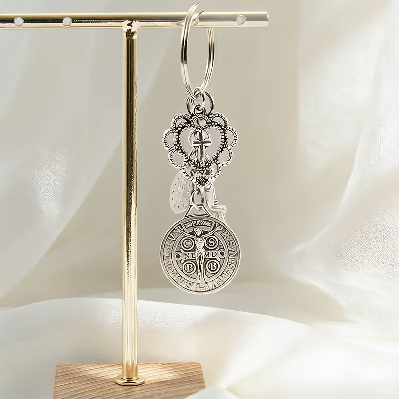 ✨Saint Benedict Religious Keychain | Cross & Prayer Medal Charms, Faith Protection Pendant, Inspirational Gift