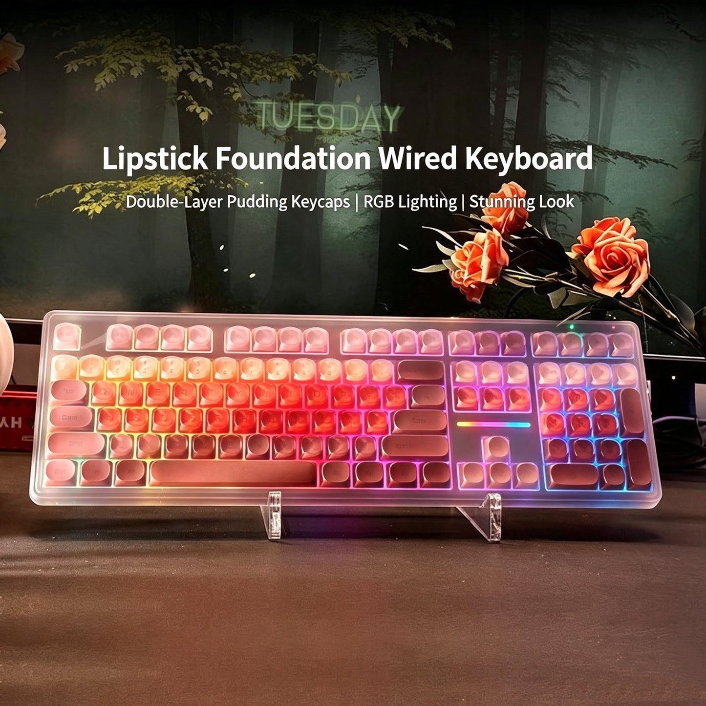🔥50% OFF！💄FURYCUBE IP108 Lipstick Shape Wireless Mechanical Keyboard, Tri-Mode RGB Desk Keyboard✨