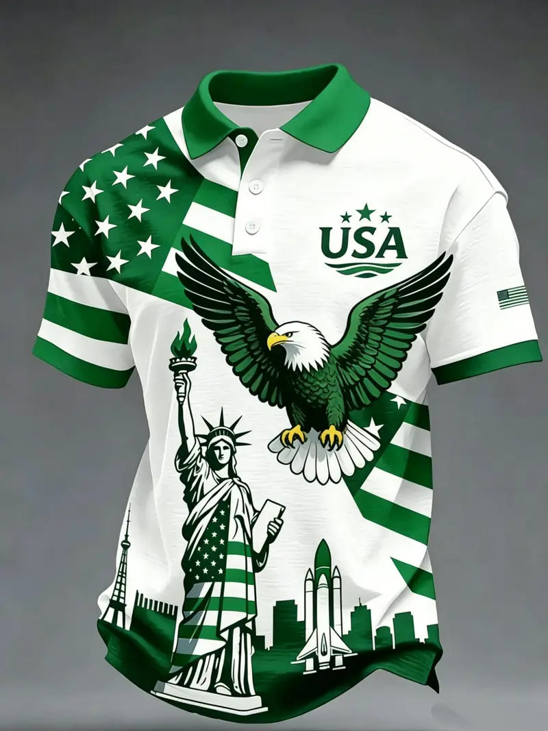 🇺🇸🦅 USA Flag Eagle Liberty Polo Shirt | Patriotic Short Sleeve Golf Shirt for Men | Perfect Summer Gift