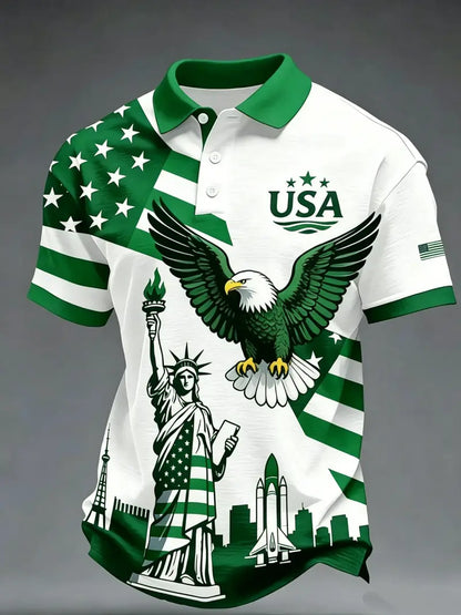 🇺🇸🦅 USA Flag Eagle Liberty Polo Shirt | Patriotic Short Sleeve Golf Shirt for Men | Perfect Summer Gift