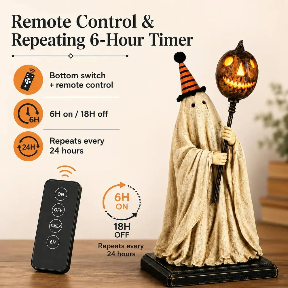 🏆Summerween Sale 49% OFF 👻🎃 Lighted Vintage Ghost Figurine with Glowing Pumpkin Staff