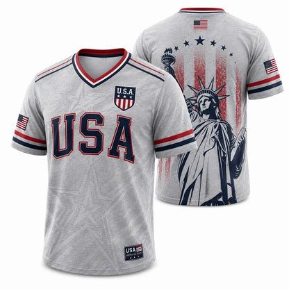 🇺🇸 USA Patriotic Soccer Jersey | American Flag & Statue of Liberty V-Neck Sports Tee 🗽⚽