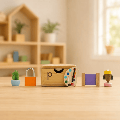 Montessori Phonics Cabinet with 120 Miniature Objects