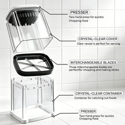 Fingersafe French Fry Cutter – Stainless Steel Potato Slicer with Detachable Interchangeable Blades