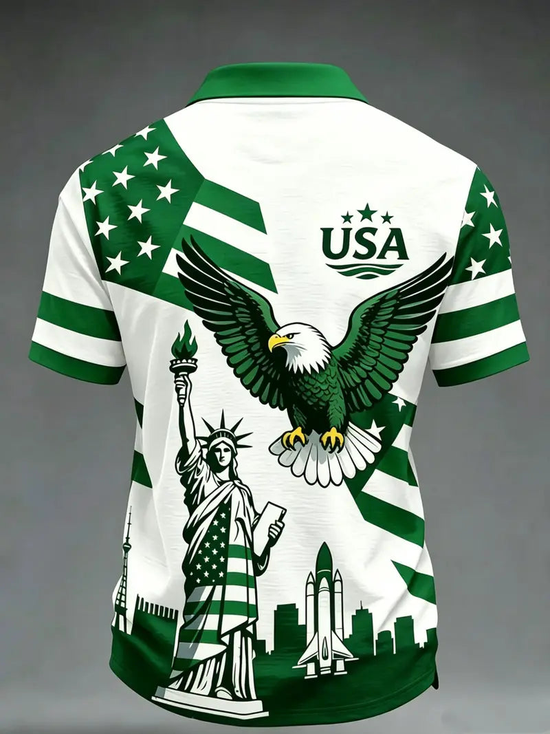 🇺🇸🦅 USA Flag Eagle Liberty Polo Shirt | Patriotic Short Sleeve Golf Shirt for Men | Perfect Summer Gift
