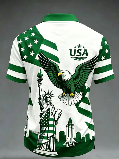 🇺🇸🦅 USA Flag Eagle Liberty Polo Shirt | Patriotic Short Sleeve Golf Shirt for Men | Perfect Summer Gift