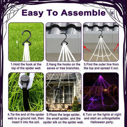 🎃 Giant LED Halloween Spider Web with Glowing Red-Eye Spider | Outdoor Decor 🕷️