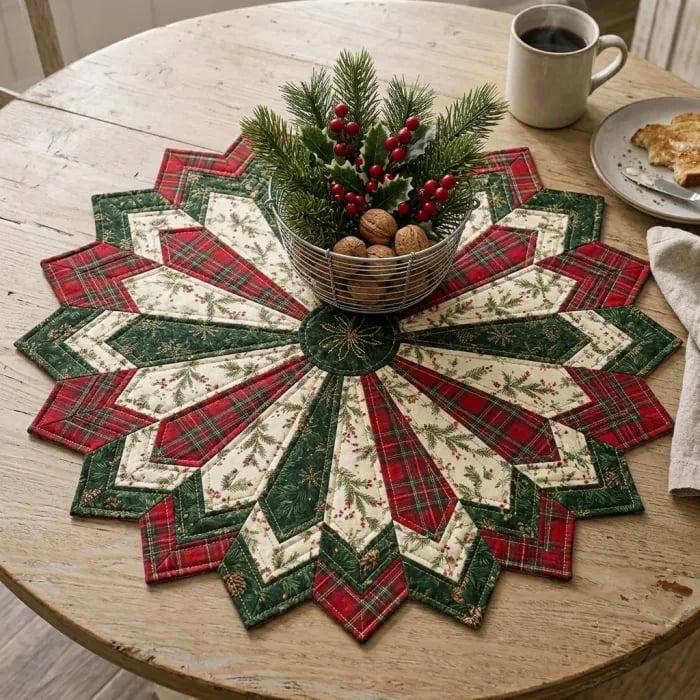 🎄 Holiday Star Quilted Table Topper ✨ Festive Christmas Dining & Home Decor