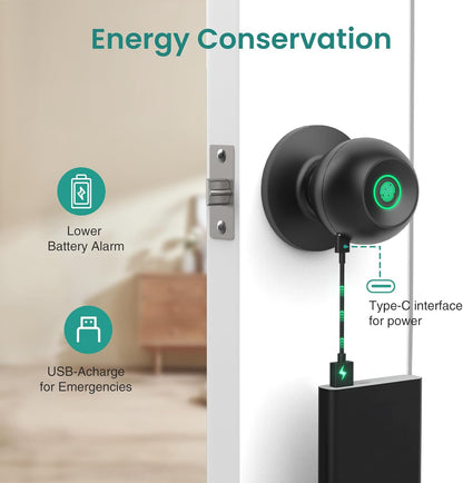 Fingerprint Smart Lock,Keyless Entry Door Lock,Count Smart Door Knob with APP