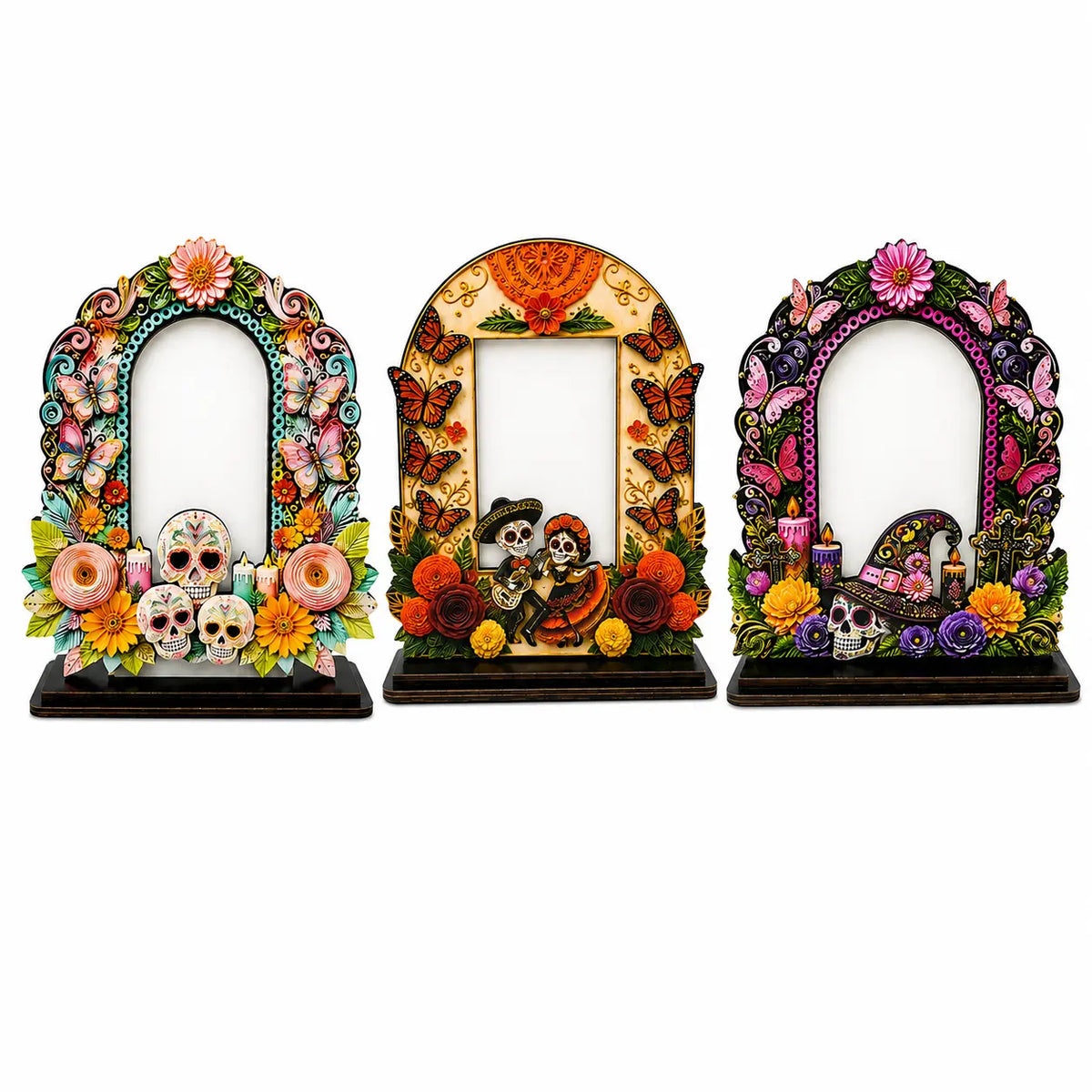 💀Día de los Muertos Wooden Picture Frame Decor - Mexican Tabletop Altar Display with Multiple Frame Designs