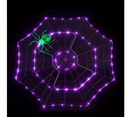 🎃 48" Giant Light-Up Spider Web with Glowing Green Spider