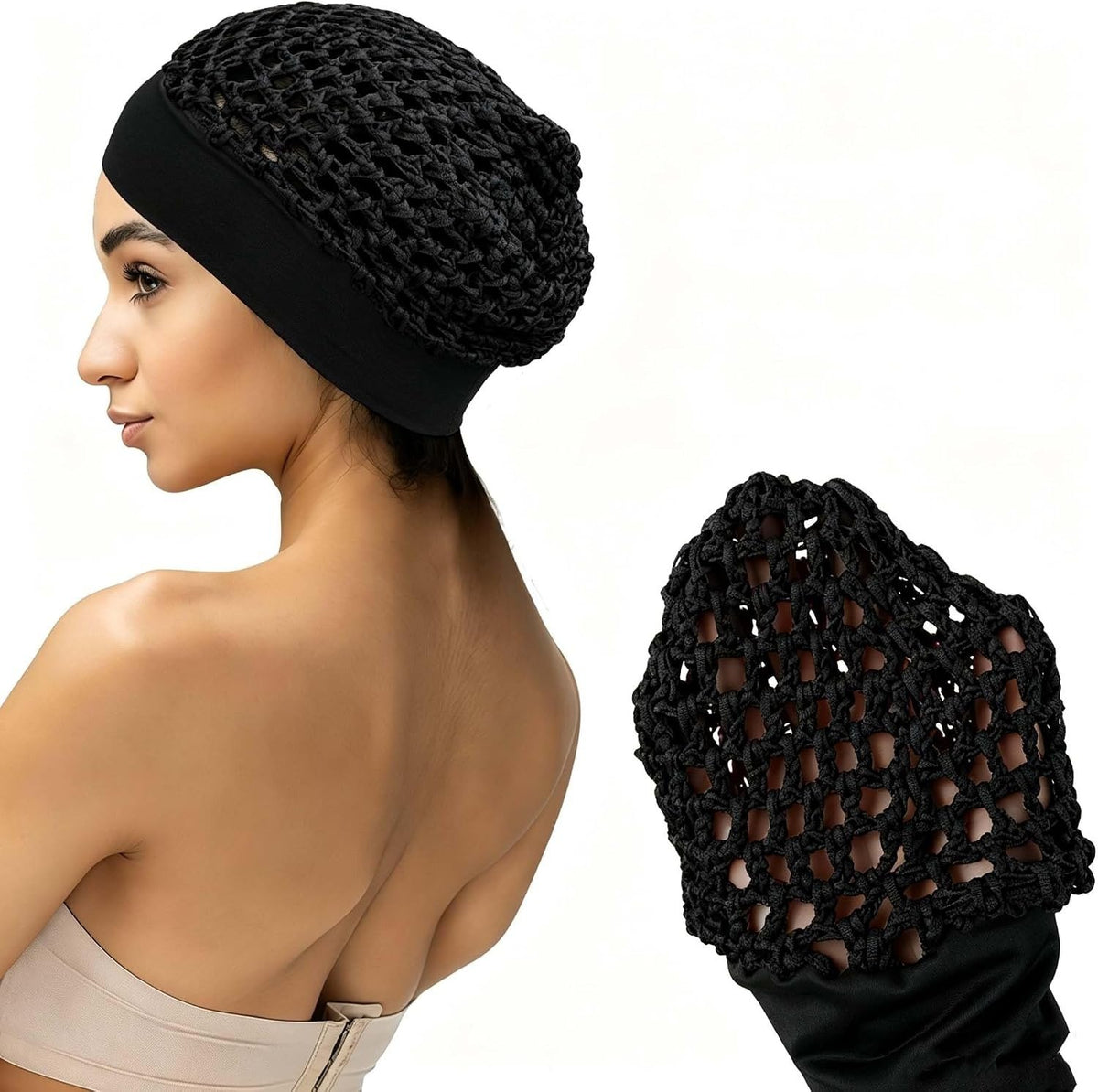 3-Pack Satin Bonnet Sleep Caps - Stretchy Wide Band Night Cap for Curly Hair