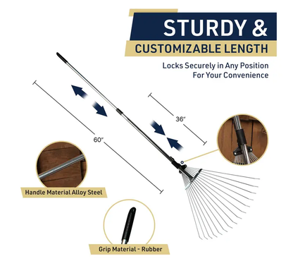 Adjustable Metal Rake with Expandable Handle
