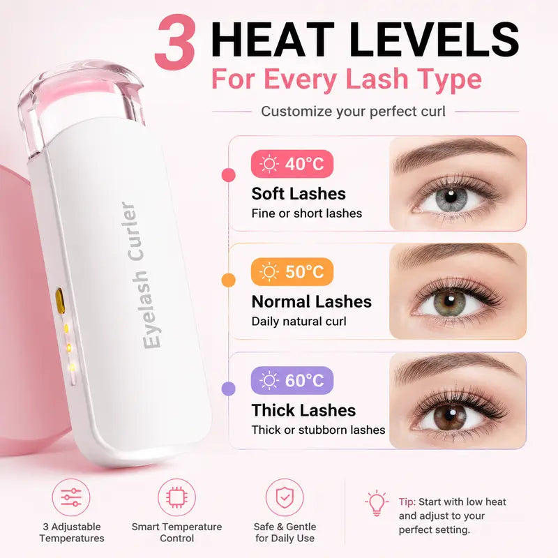 Heated Eyelash Curler, USB Rechargeable Electric Lash Curler with 3 Temperature Settings