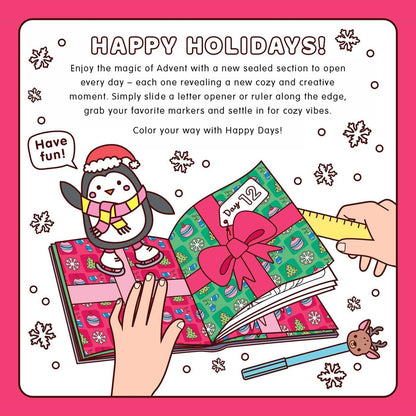🎄✨Happy Days‑Cosy Christmas Advent Colouring Book | Hardback Edition | 24 Sealed Daily Surprise Sections | All‑Ages Screen‑Free Festive Activity