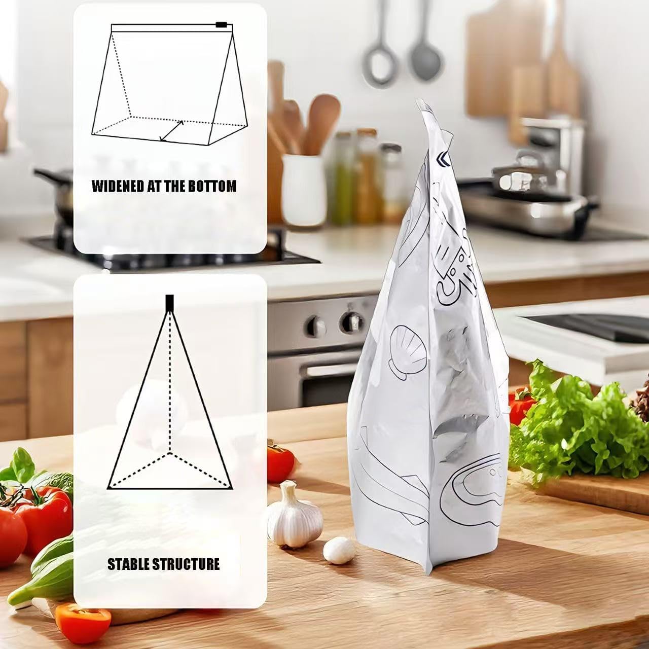 🛡️🥬 Reusable thickened upright aluminum foil sealing storage bags with labels