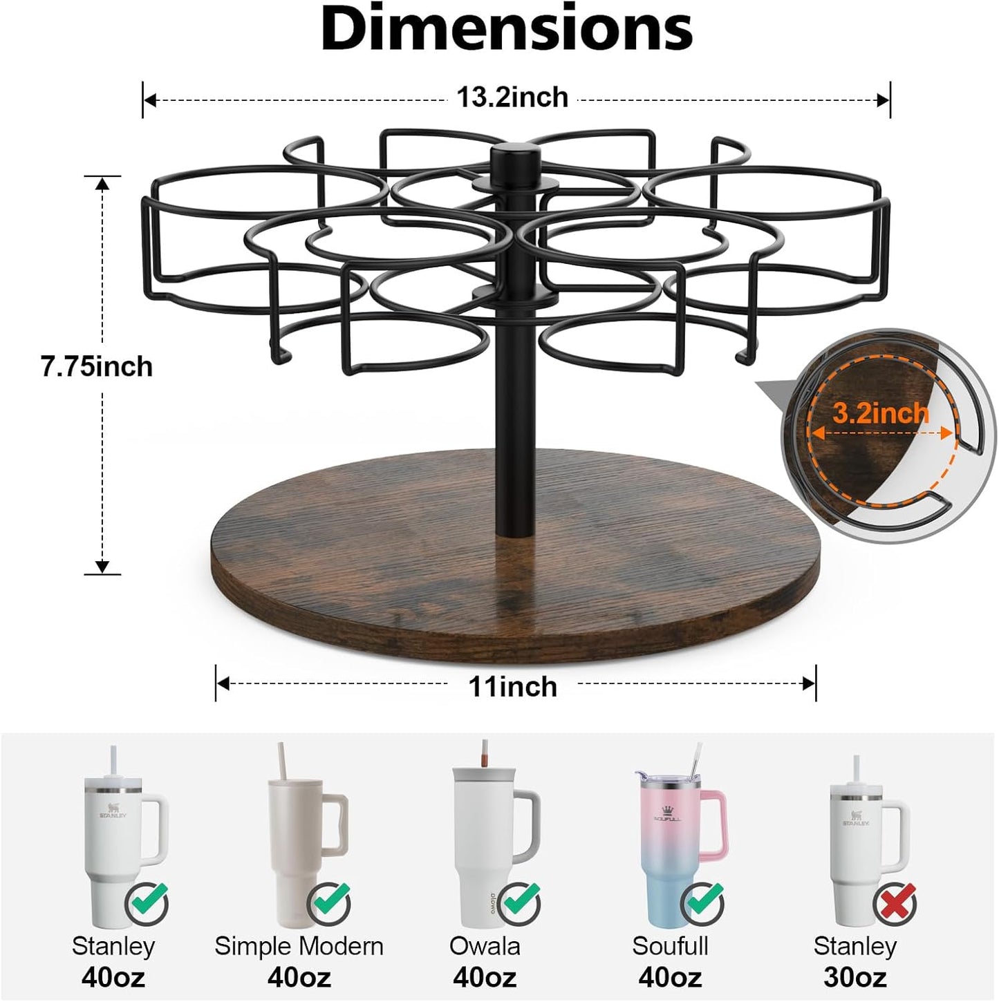 Water Bottle Organizer for Stanley 40 oz, Rotating Stanley Cup Organizer Holder, Tumbler Organizer Holder, Stanley Cup Accessories, 13.2 * 11 * 7.75in, Grey