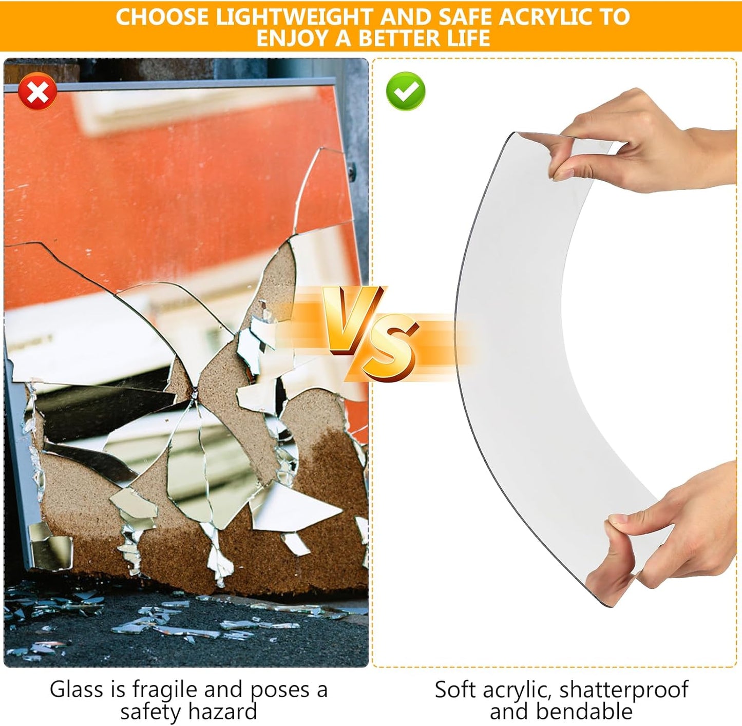 🪞 Flexible Acrylic Wall Mirror, Self-Adhesive Shatterproof Peel and Stick Mirror Stickers for Home Decor