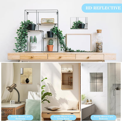 🪞 Flexible Acrylic Wall Mirror, Self-Adhesive Shatterproof Peel and Stick Mirror Stickers for Home Decor
