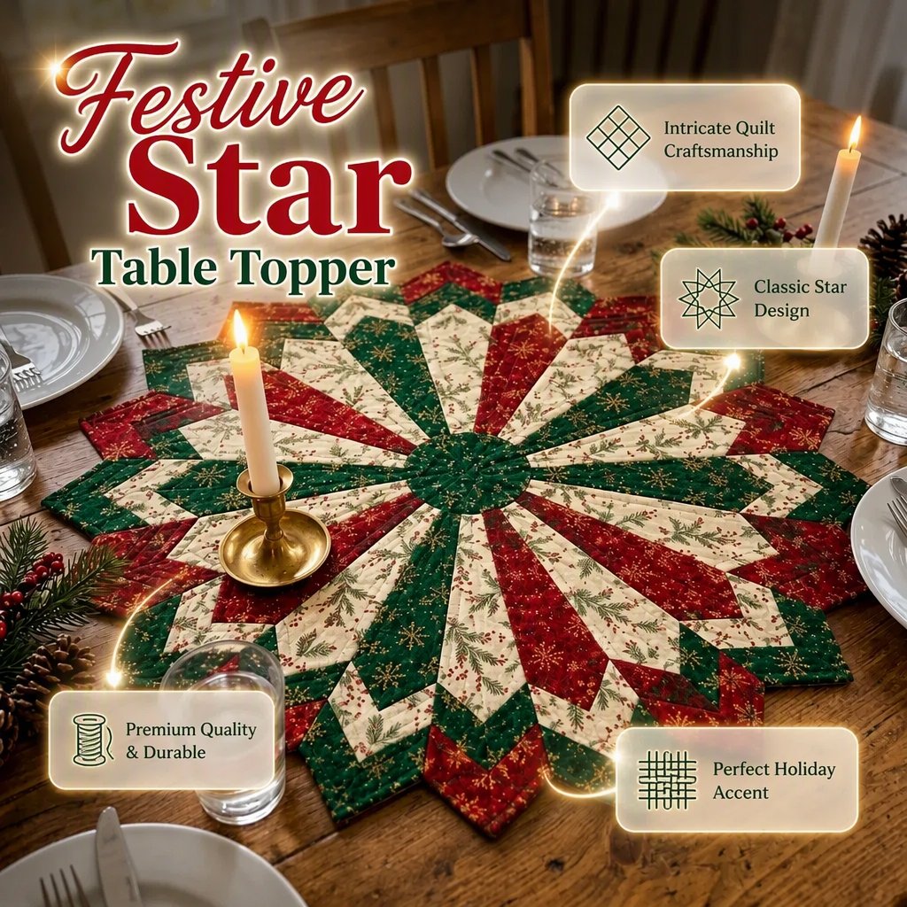🎄 Holiday Star Quilted Table Topper ✨ Festive Christmas Dining & Home Decor