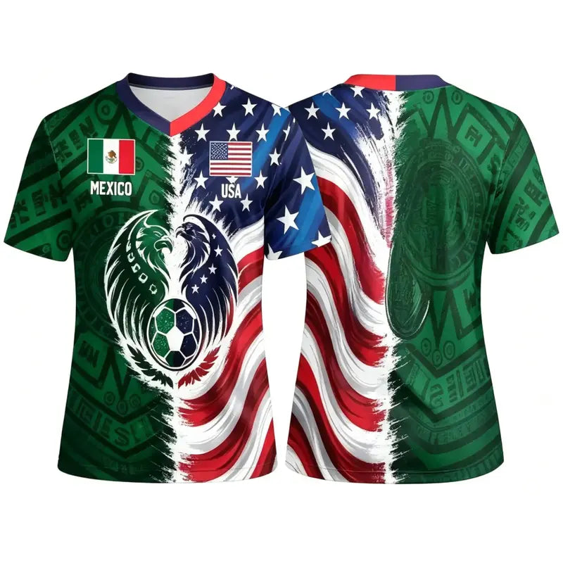 Full Half USA Half Mexico Flag Split Print Soccer Jersey
