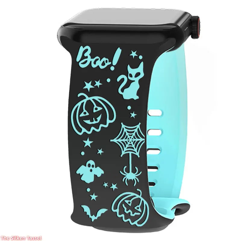 🎃 Halloween Laser Engraved Band for Apple Watch 49mm 45mm 41mm 👻 Dual-Tone Silicone Strap