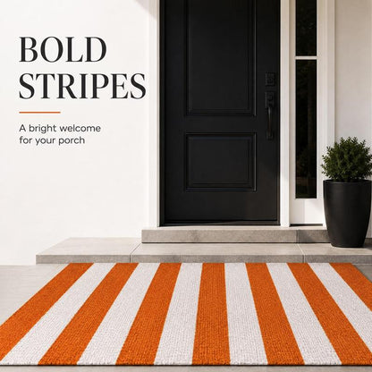 🎃🍂 Fall Porch Magic — Orange & Cream Striped Rug
