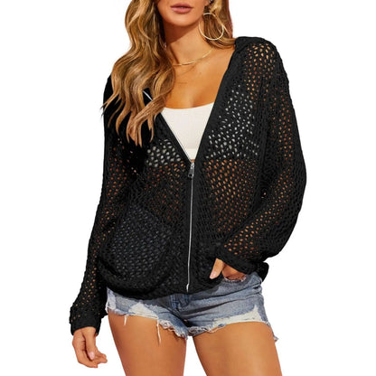 Women's Crochet Lightweight Cardigan Zip Up