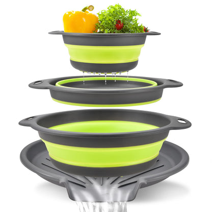 Collapsible Colanders 3-Pack Sturdy Kitchen Strainer Set, Compact with Over-Sink Self-Drainage Base