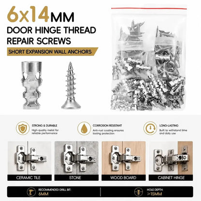 6x14mm Door Hinge Repair Screws & Wall Anchors Pack(60pcs)