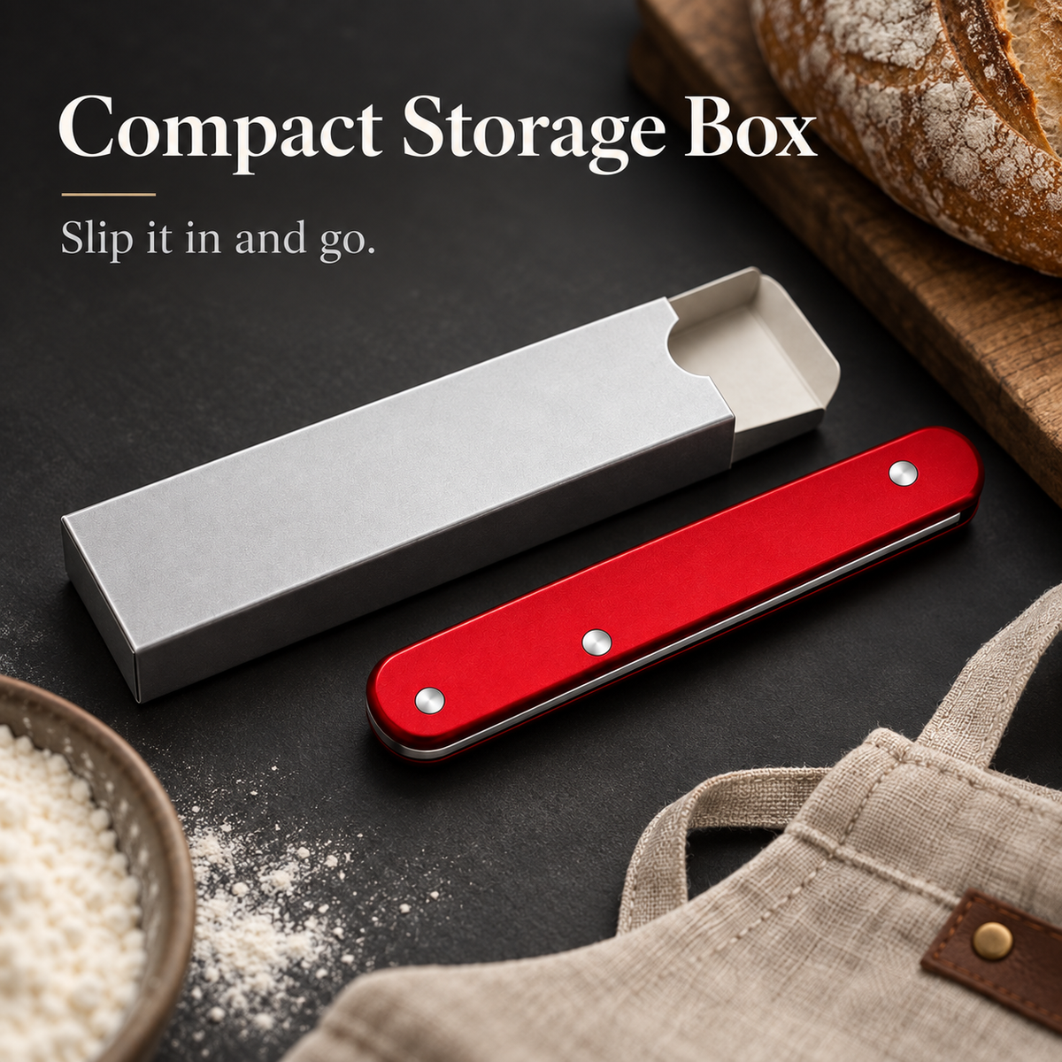 🔪Compact Folding Baker's Knife | 2.5″ Wavy-Edge Stainless Steel Blade | Red Aluminum Handle | Made in Switzerland
