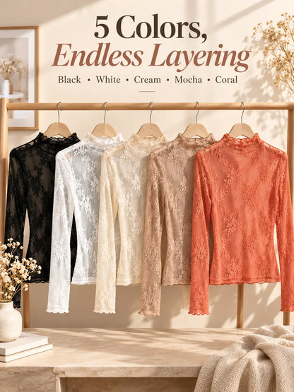 🌸 5-Pack Floral Lace Mesh Tops | Elegant Layering Set