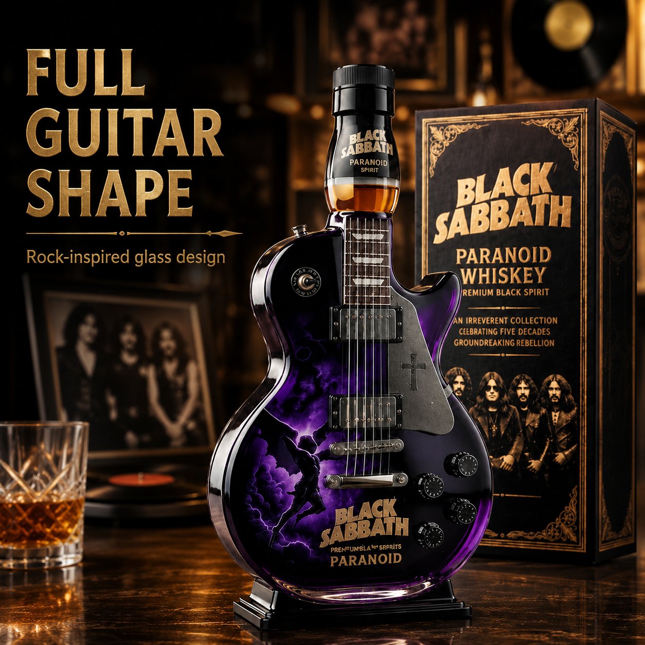 Black - Sabbath Paranoid Guitar Collectible Glass Decanter 🎸