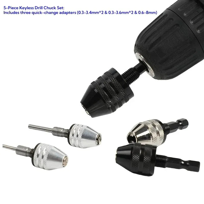 2-Piece Keyless Drill Chuck Adapter Set – 1/4′′ Hex Quick Change (0.3-8mm) for Impact Drivers & Power Tools