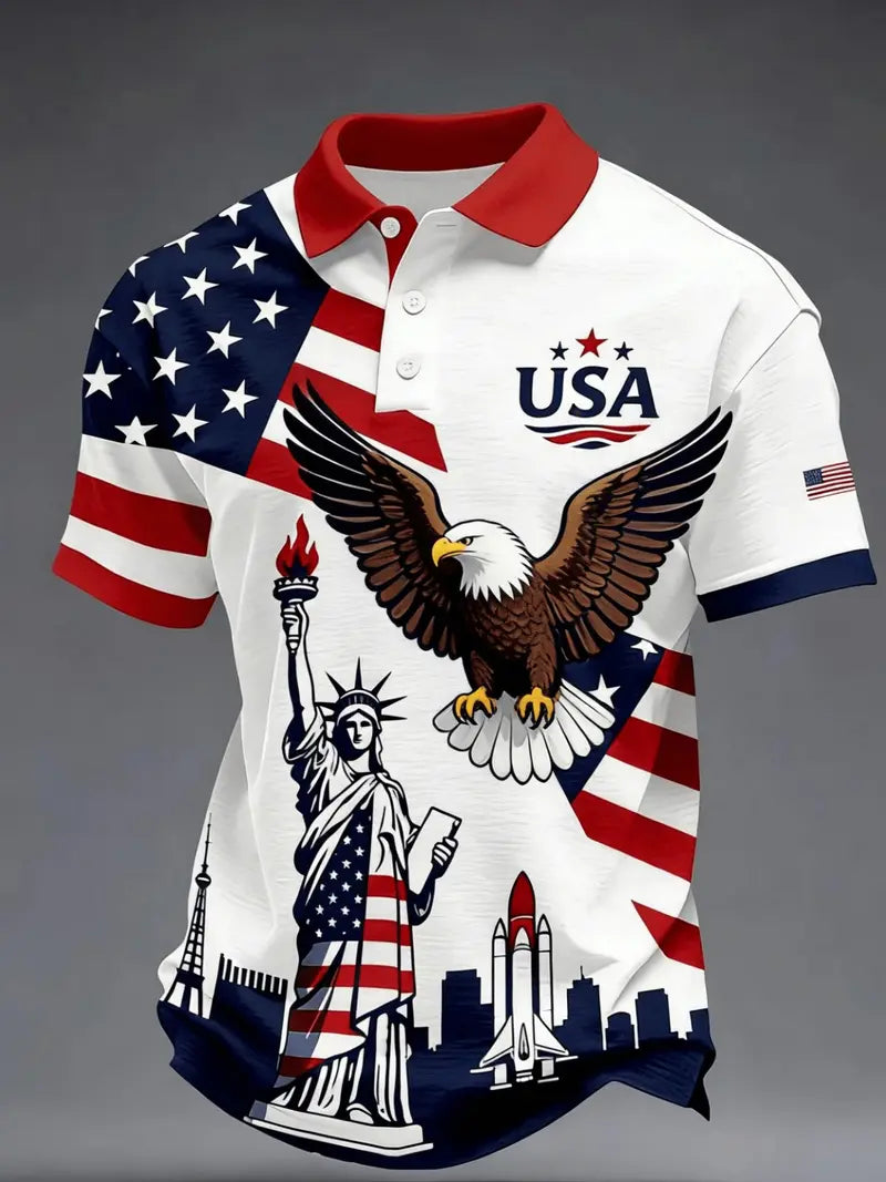 🇺🇸🦅 USA Flag Eagle Liberty Polo Shirt | Patriotic Short Sleeve Golf Shirt for Men | Perfect Summer Gift
