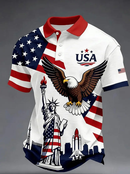 🇺🇸🦅 USA Flag Eagle Liberty Polo Shirt | Patriotic Short Sleeve Golf Shirt for Men | Perfect Summer Gift